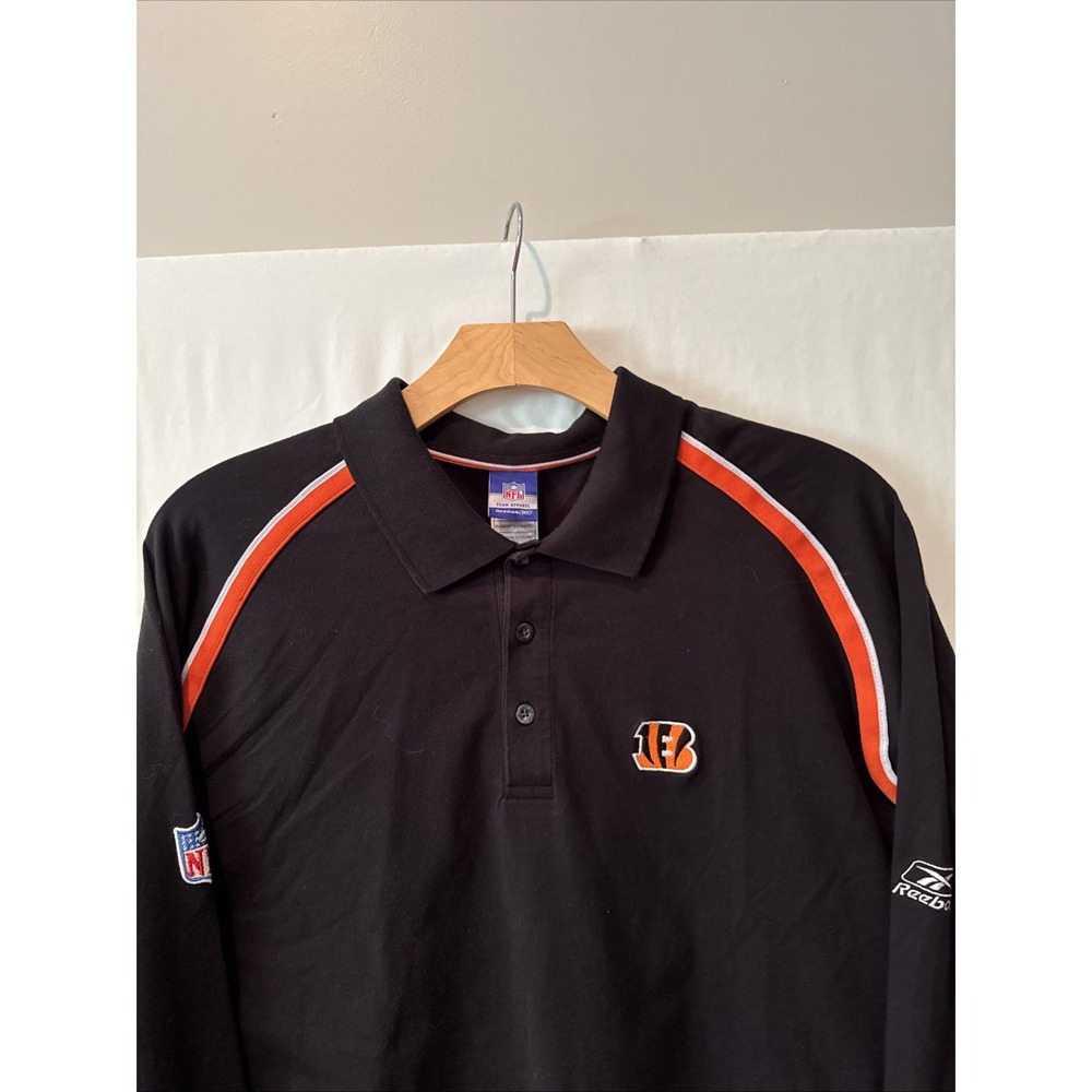 Cincinnati Bengals NFL Team APPAREL Reebok LS Size XL Black /Orange POLO